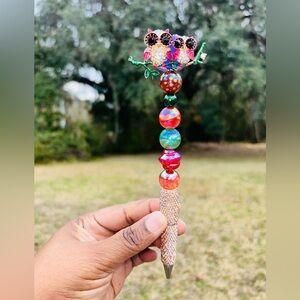 Colorful Custom made Beaded Pen with Owls on Branch